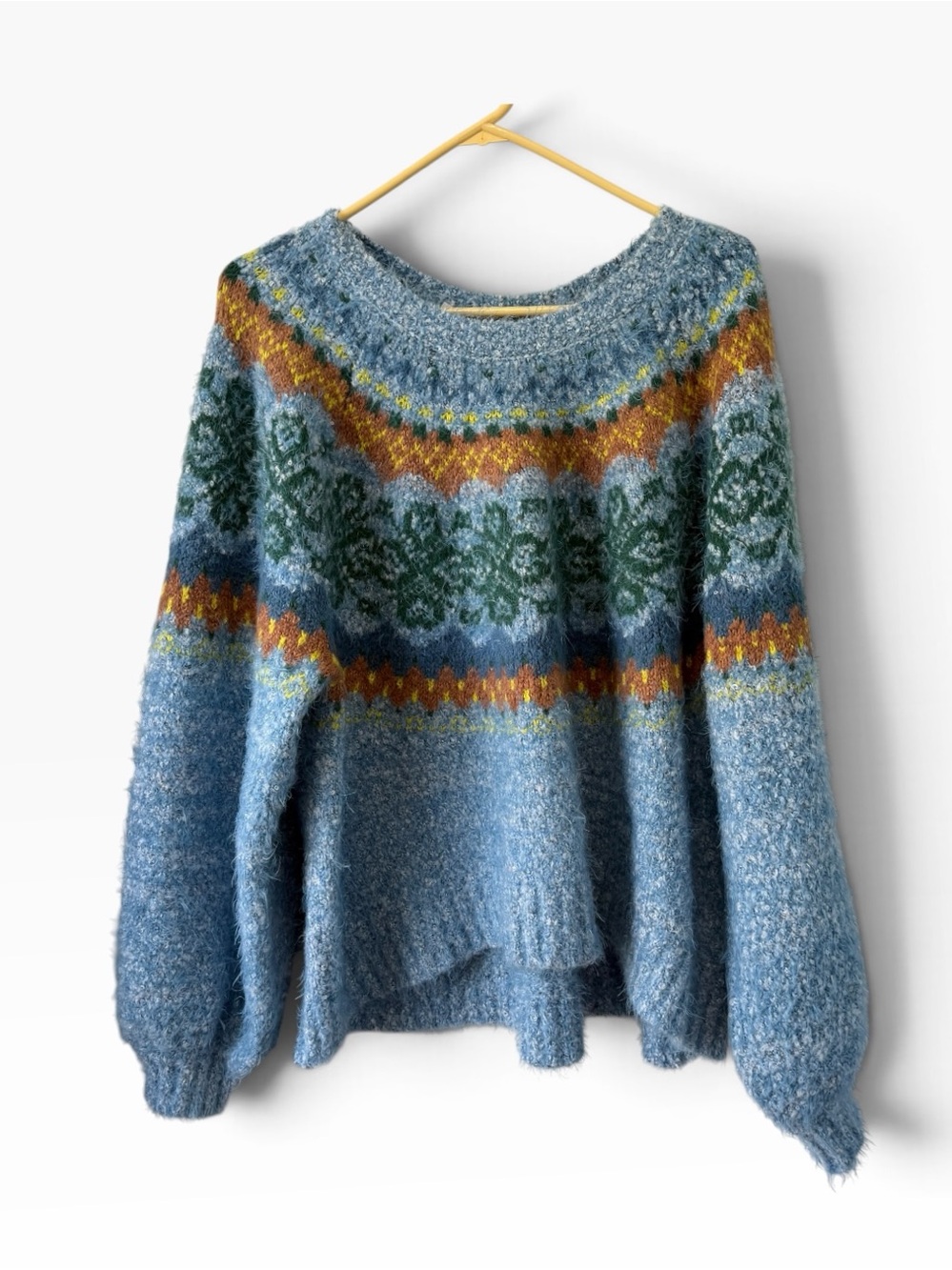 Free People Frost Blue Fair Isle Sweater Oversized Soft Size XL